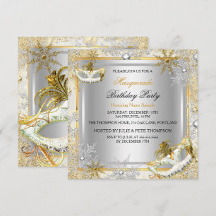 Masquerade Gold Silver Snowflakes Masks Party 2 Invitation