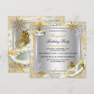 Masquerade Gold Silver Snowflakes Masks Party 2 Invitation