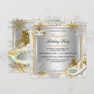 Masquerade Gold Silver Snowflakes Masks Party Invitation