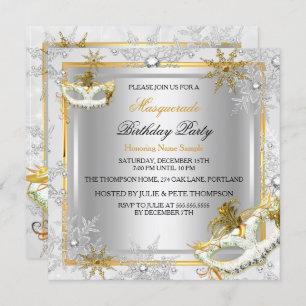 Masquerade Gold Silver Snowflakes Masks Party Invitation