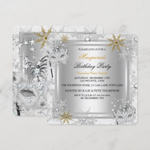 Masquerade Gold Snowflakes Silver Masks Party Invitation