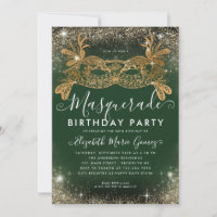 Masquerade Green Gold Glitter Dust Birthday Party
