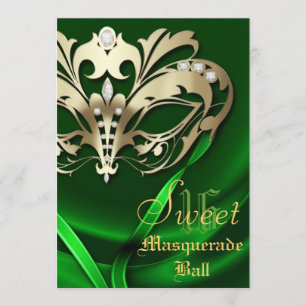 Masquerade Green Jeweled 16 Invitation