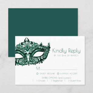 Masquerade Green Mask   Dark Emerald Entree Option RSVP Card