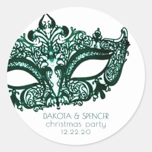 Masquerade Green Mask   Vibrant Emerald Custom Classic Round Sticker