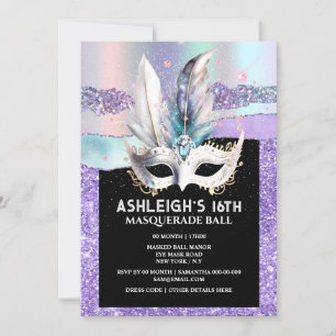 masquerade iridescent Venetian mask girly glam Invitation