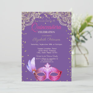 Masquerade, Lace, Diamonds Quinceañera Invitation