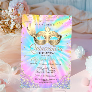 Masquerade, Lace, Diamonds Tie Dye Quinceañera   Invitation