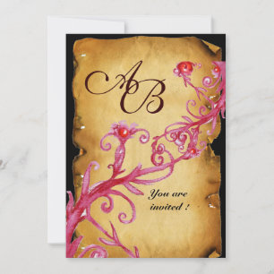 MASQUERADE MAGIC BERRIES  MONOGRAM,Parchment Invitation