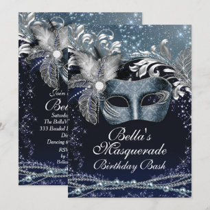 Masquerade Mardi Gras Birthday Party Invitations