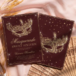 Masquerade mask burgundy gold glitter Sweet 16 Invitation<br><div class="desc">A modern,  chic and glamourous sweet sixteen with a hand drawn gold glitter masquerade mask with gold glitter diamond sparkles on an editable red burugndy background with gold frame.</div>