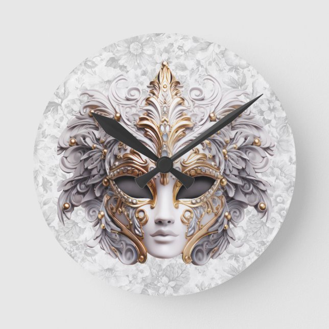 Masquerade Mask  Colored in Grays Round Clock (Front)