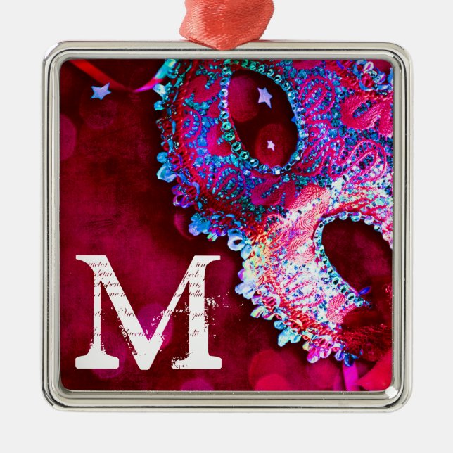 Masquerade Mask Costume Monogram Initial Ornament (Front)