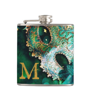 Masquerade Mask Costume Monogram Whiskey Flask