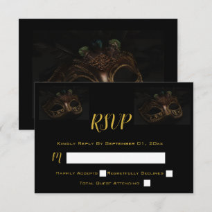 Masquerade Mask Elegant Black & Gold RSVP Card