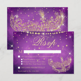 Masquerade mask elegant lilac gold glitter RSVP Card