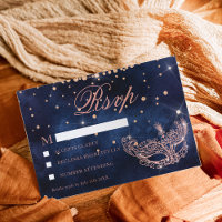 Masquerade mask elegant rose gold glitter RSVP