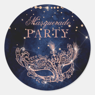 Masquerade mask elegant rose gold glitter sparkles classic round sticker