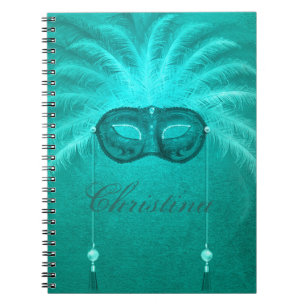 Masquerade mask elegant vintage teal feather  notebook