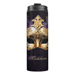Masquerade Mask Gold Purple Dramatic Name Gift Thermal Tumbler