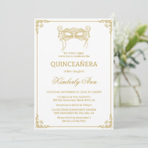 Masquerade mask gold  quinceanera invitation