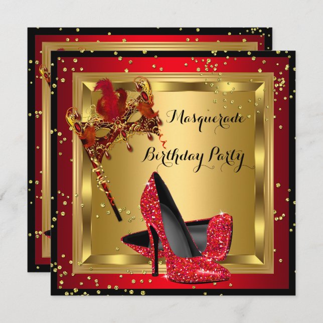 Masquerade Mask High Heel Shoe Red Birthday A Invitation (Front/Back)