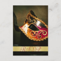 Masquerade Mask Holiday Gold RSVP Invitation
