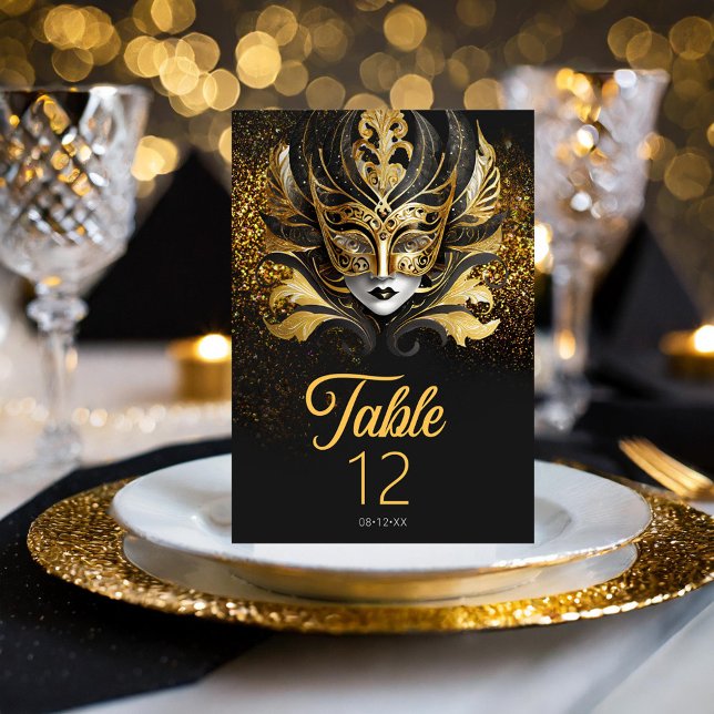 Masquerade Mask Motif Black Gold ID1031 Table Number (Creator Uploaded)