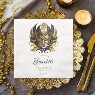 Masquerade Mask Motif Black Gold White ID1032 Napkin