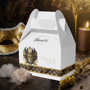 Masquerade Mask Motif Harlequin Black Gold ID1032 Favor Box