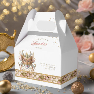 Masquerade Mask Motif Harlequin Rose Gold ID1032 Favor Box