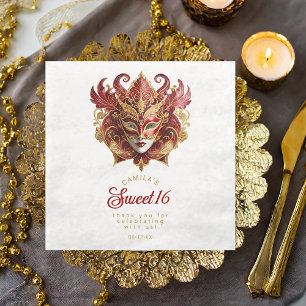 Masquerade Mask Motif Red Gold White ID1032 Napkin