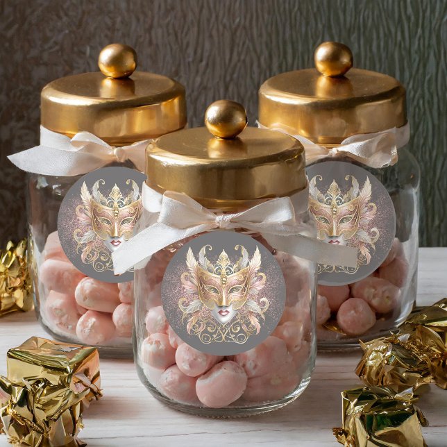 Masquerade Mask Motif Rose Gold ID1031 Classic Round Sticker (Creator Uploaded)