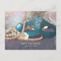 Masquerade Mask & Pearls Rainbow Save The Date