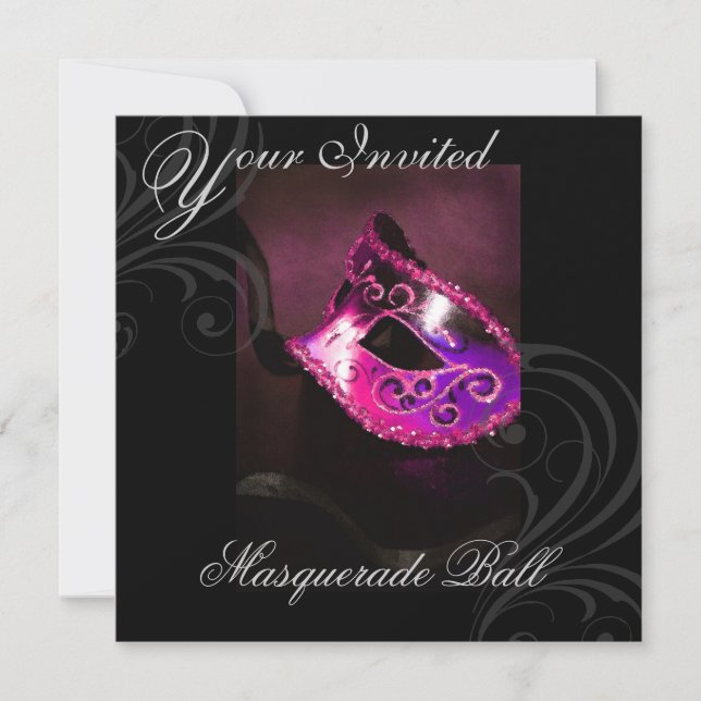 Masquerade Mask Pink Halloween Party Invitation (Front)