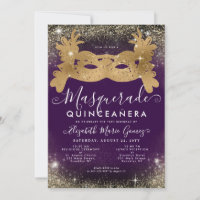 Masquerade Mask Purple Gold Glitter Quinceanera