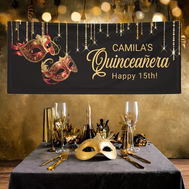Masquerade Mask Quinceañera Red Gold ID1031 Banner (Creator Uploaded)