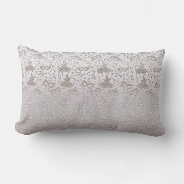 Masquerade Mask Silver and Grey Pattern Lumbar Pillow (Front)