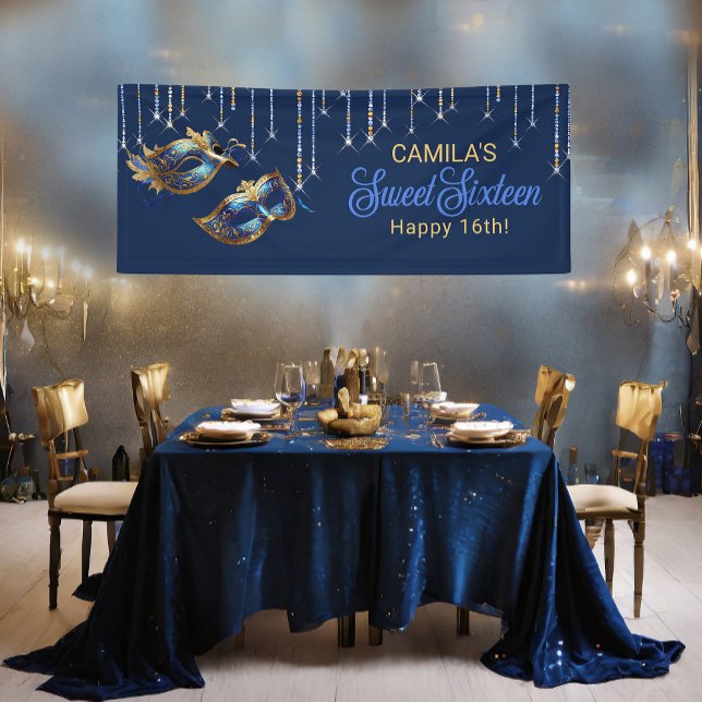 Masquerade Mask Sweet 16 Blue Gold ID1032 Banner (Creator Uploaded)
