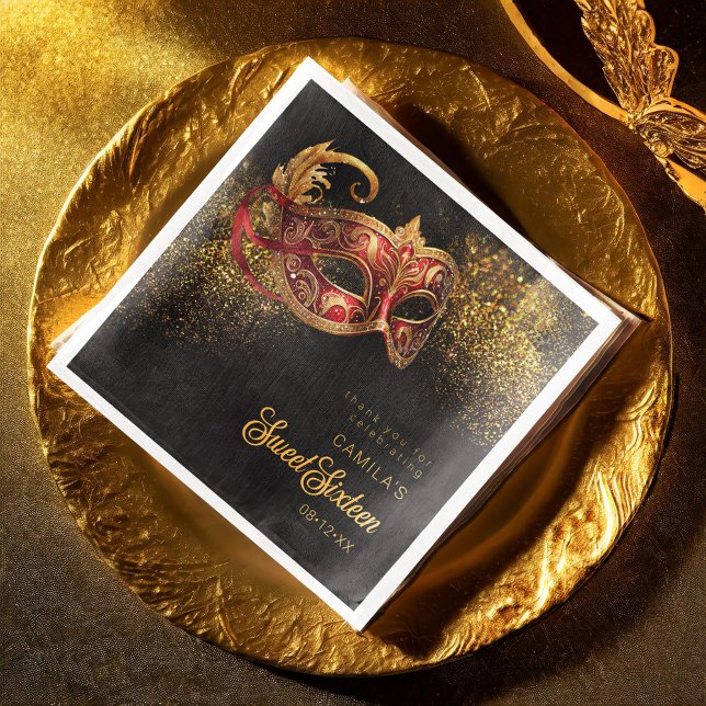 Masquerade Mask Sweet 16 Red Gold ID1032 Napkin (Creator Uploaded)