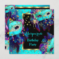 Masquerade Masked Teal Blue Pink Birthday Party
