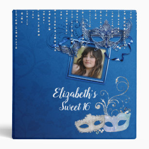 Masquerade Masks Gems Pearls Glitter Navy Blue Binder