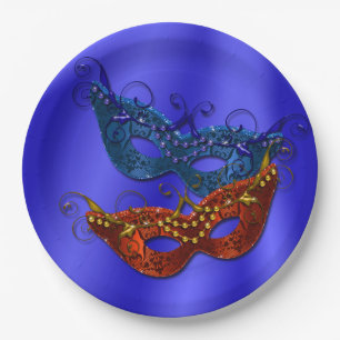 Masquerade Masks Party Paper Plates 9"