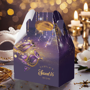 Masquerade Masks Sweet Sixteen Purple Gold ID1032 Favor Box