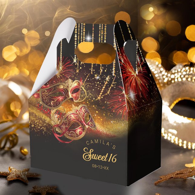 Masquerade Masks Sweet Sixteen Red Gold ID1032 Favor Box (Creator Uploaded)
