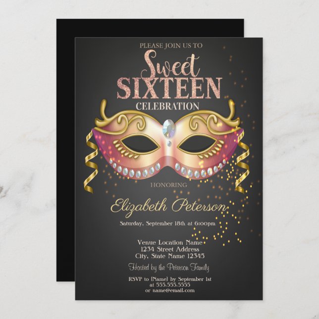 Masquerade,Masque,Confetti Sweet 16 Invitation (Front/Back)