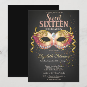 Masquerade,Masque,Confetti Sweet 16 Invitation