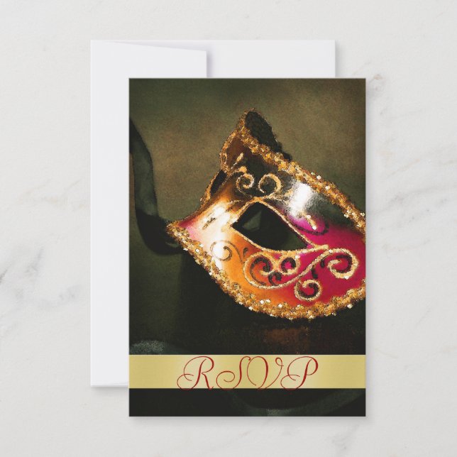 Masquerade Masque Holiday Gold RSVP Invitation (Devant)