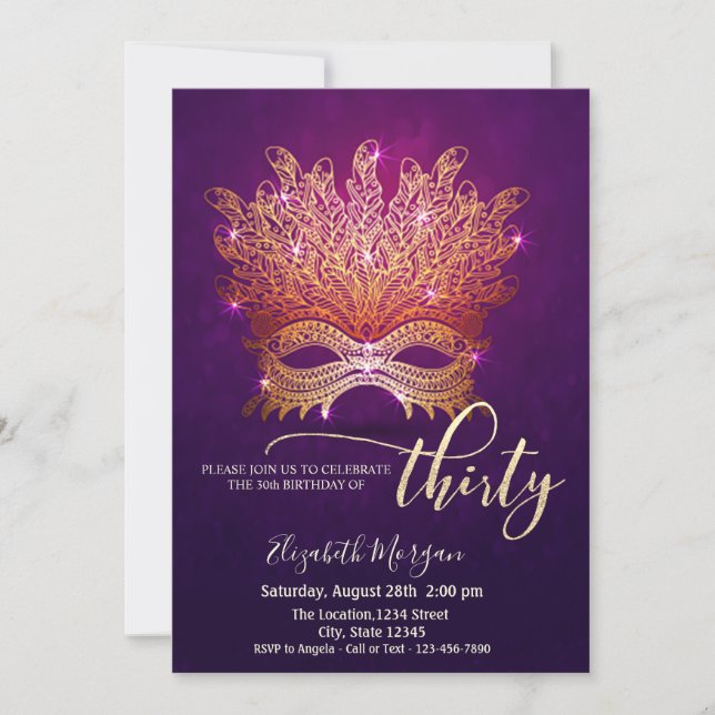 Masquerade, Masque Purple 30th Birthday  Invitation (Front)
