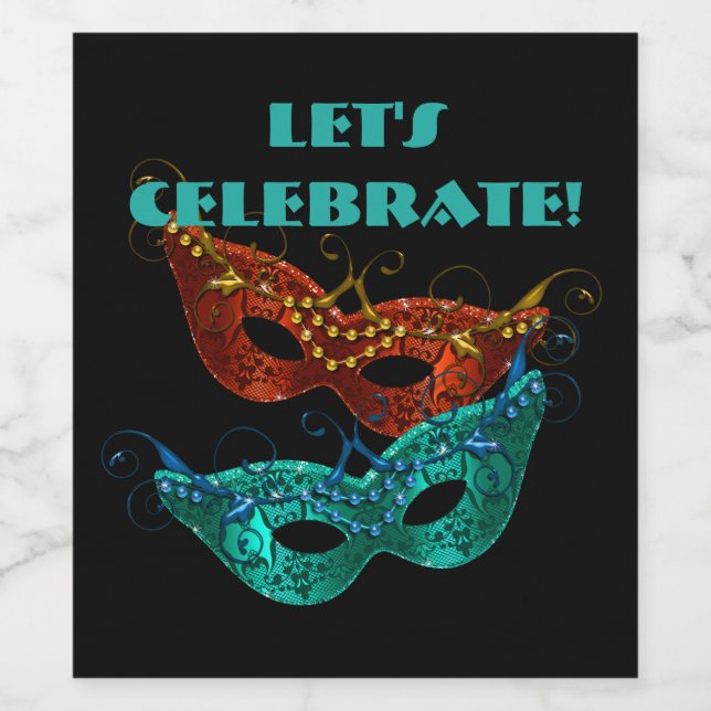 Masquerade Masques, Fêtons ! Étiquette à vin (Étiquettes simples)